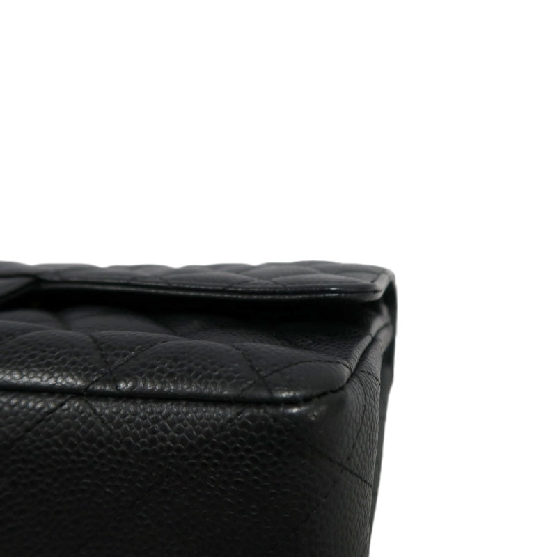 CHANEL Classic Flap Black Caviar Leather Quilted Flap Shoulder Bag With Gold Hardware, With Authenticity Card