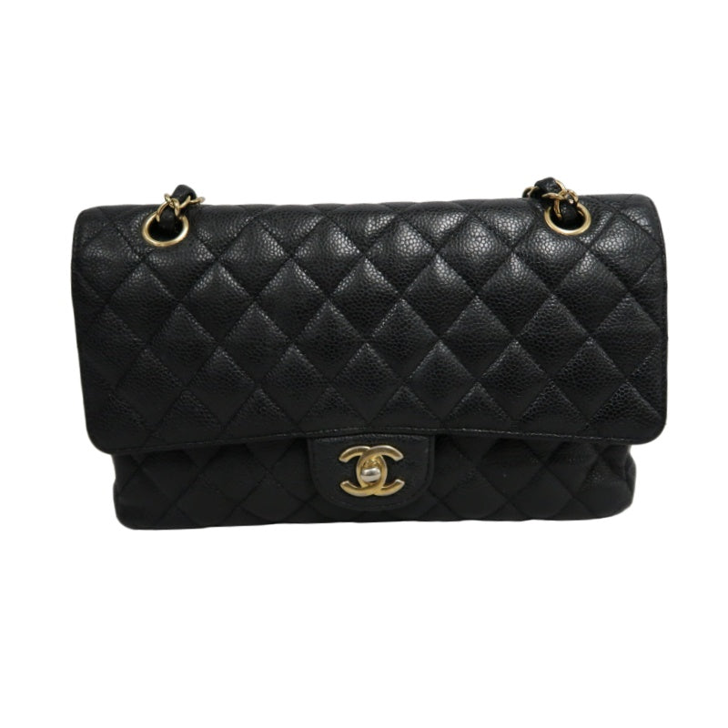 CHANEL Classic Flap Black Caviar Leather Quilted Flap Shoulder Bag With Gold Hardware