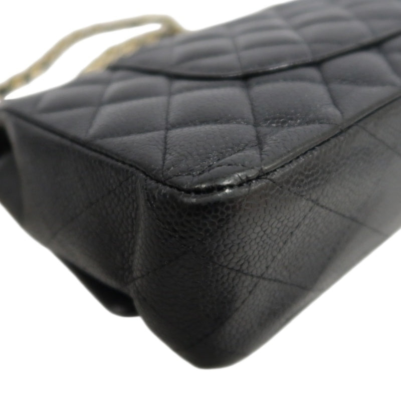 CHANEL Classic Flap Black Caviar Leather Quilted Flap Shoulder Bag With Gold Hardware