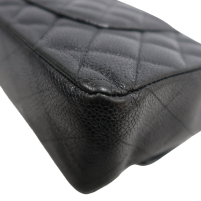 CHANEL Classic Flap Black Caviar Leather Quilted Flap Shoulder Bag With Gold Hardware
