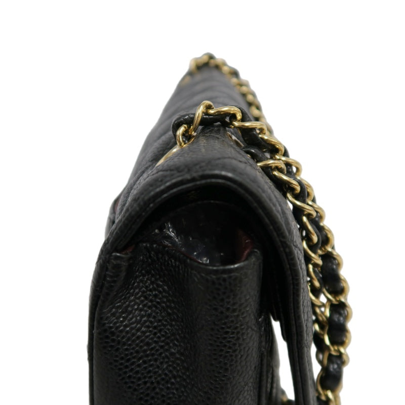CHANEL Classic Flap Black Caviar Leather Quilted Flap Shoulder Bag With Gold Hardware