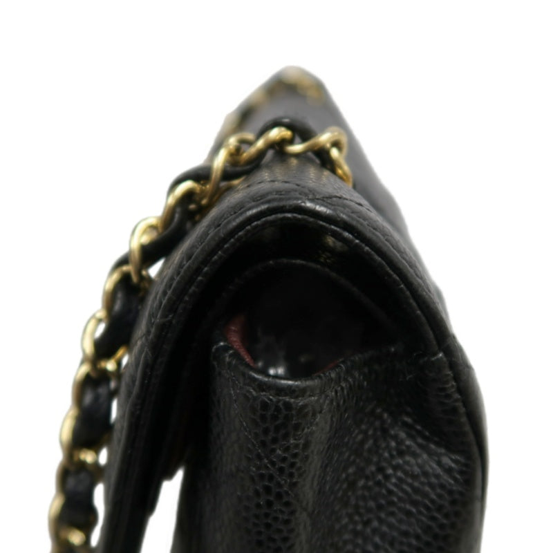 CHANEL Classic Flap Black Caviar Leather Quilted Flap Shoulder Bag With Gold Hardware