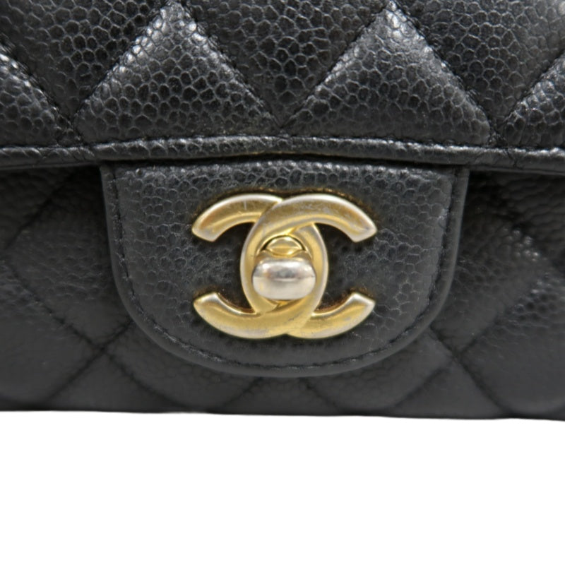 CHANEL Classic Flap Black Caviar Leather Quilted Flap Shoulder Bag With Gold Hardware