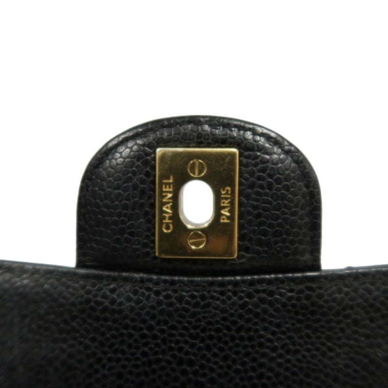 CHANEL Classic Flap Black Caviar Leather Quilted Flap Shoulder Bag With Gold Hardware
