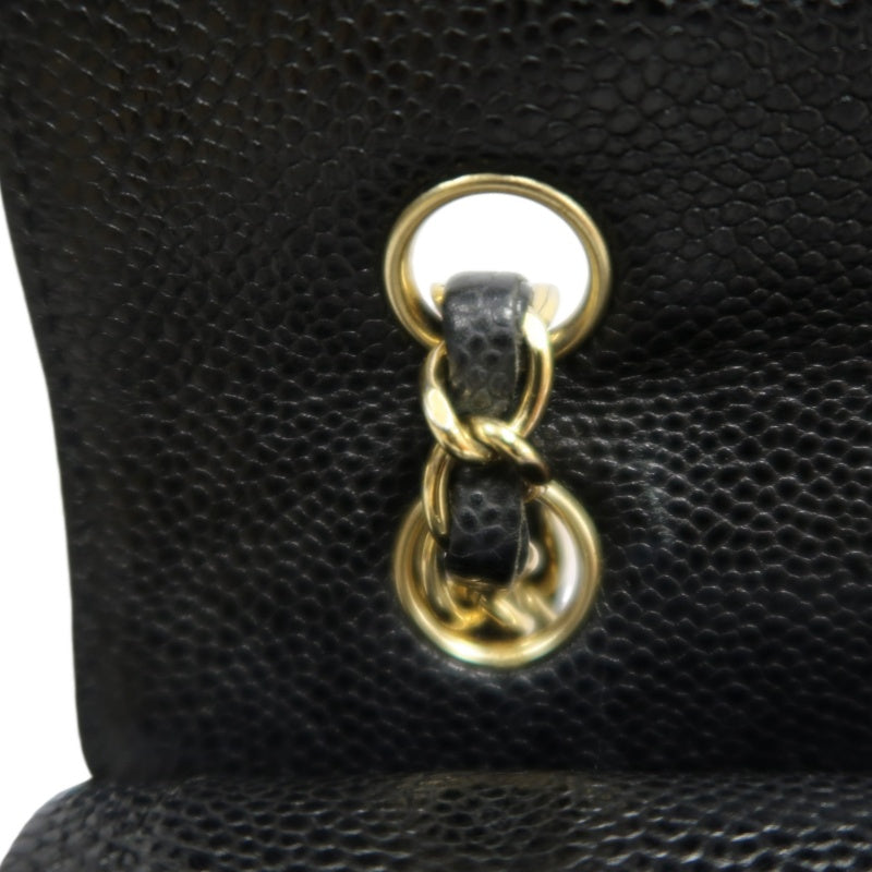 CHANEL Classic Flap Black Caviar Leather Quilted Flap Shoulder Bag With Gold Hardware
