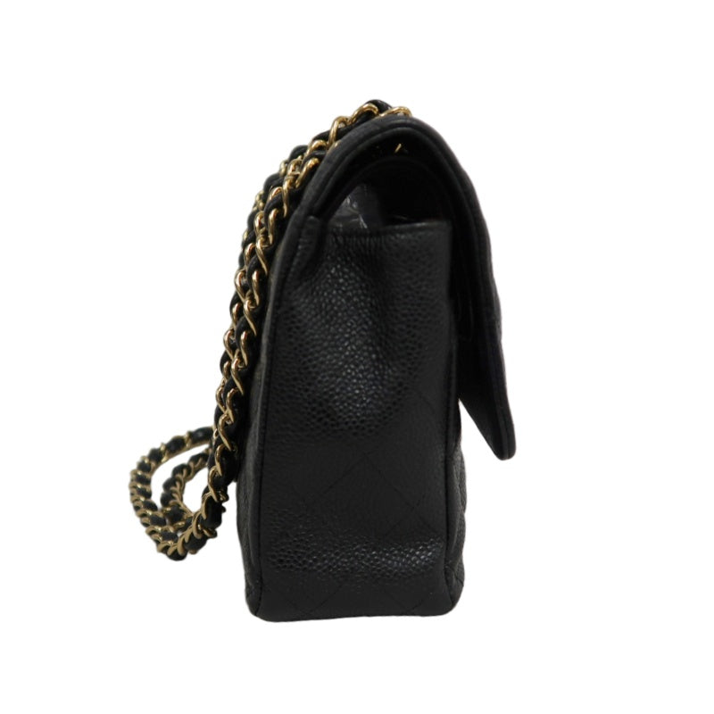 CHANEL Classic Flap Black Caviar Leather Quilted Flap Shoulder Bag With Gold Hardware