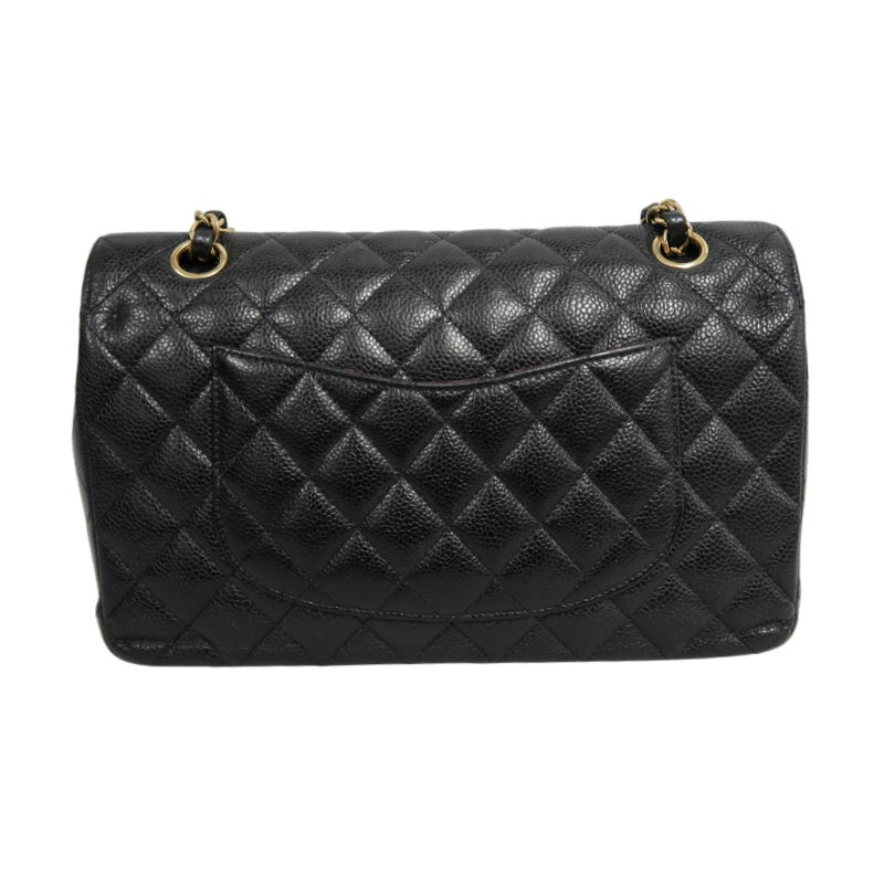 CHANEL Classic Flap Black Caviar Leather Quilted Flap Shoulder Bag With Gold Hardware