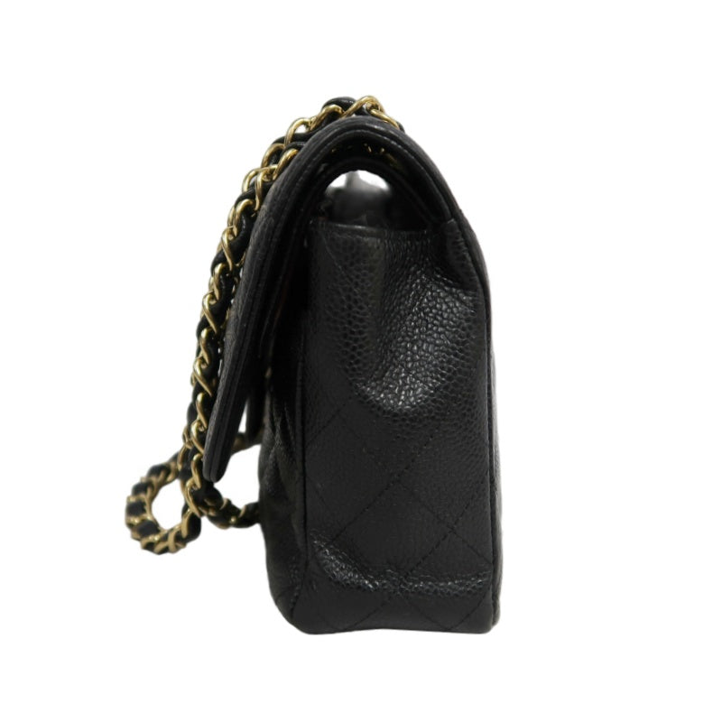 CHANEL Classic Flap Black Caviar Leather Quilted Flap Shoulder Bag With Gold Hardware
