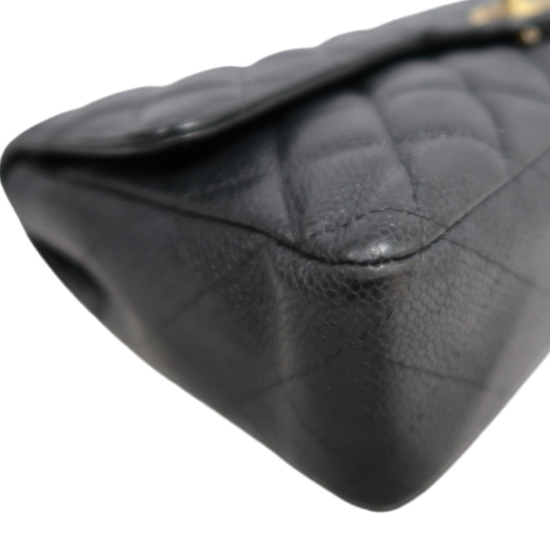 CHANEL Classic Flap Black Caviar Leather Quilted Flap Shoulder Bag With Gold Hardware