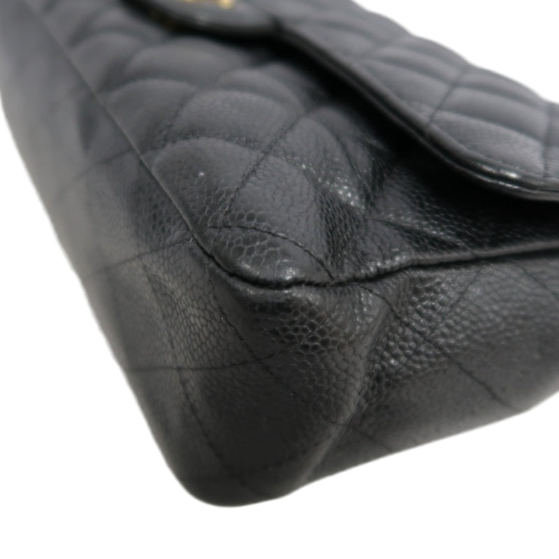 CHANEL Classic Flap Black Caviar Leather Quilted Flap Shoulder Bag With Gold Hardware