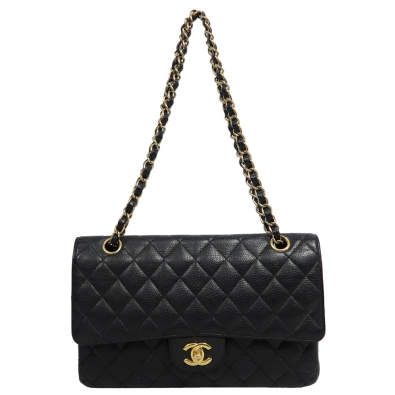 CHANEL Classic Flap Black Caviar Leather Quilted Flap Shoulder Bag With Gold Hardware
