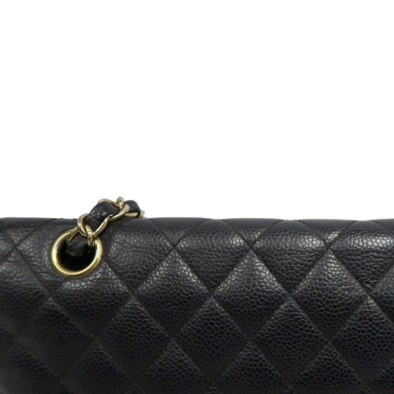 CHANEL Classic Flap Black Caviar Leather Quilted Flap Shoulder Bag With Gold Hardware