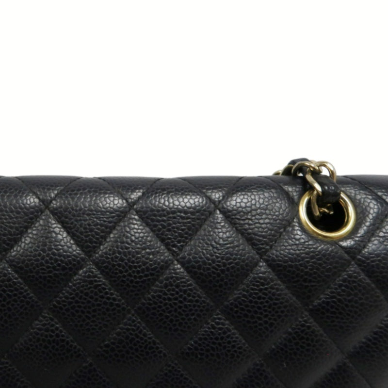 CHANEL Classic Flap Black Caviar Leather Quilted Flap Shoulder Bag With Gold Hardware