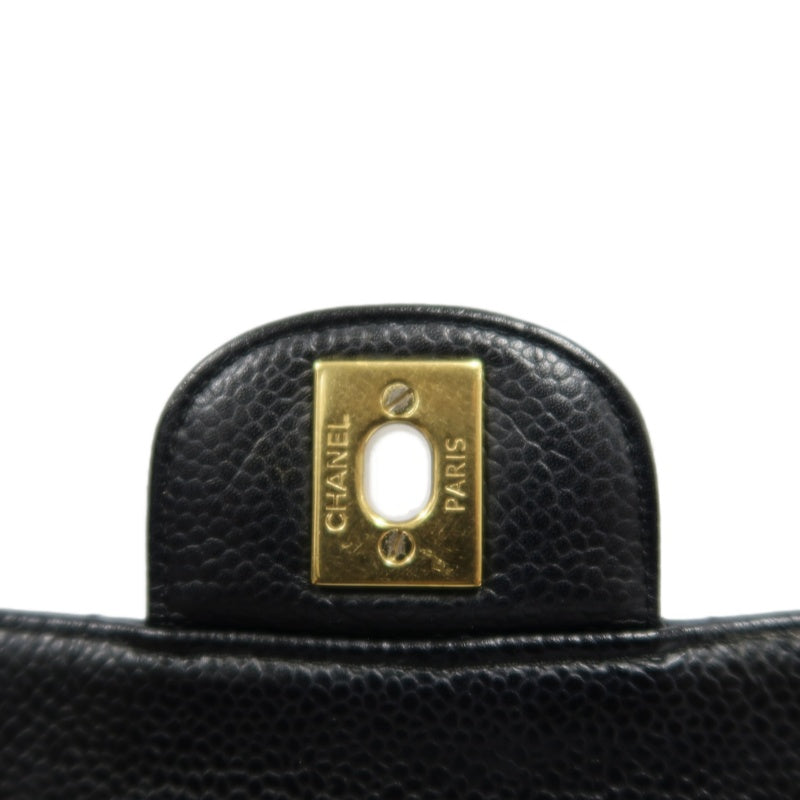 CHANEL Classic Flap Black Caviar Leather Quilted Flap Shoulder Bag With Gold Hardware