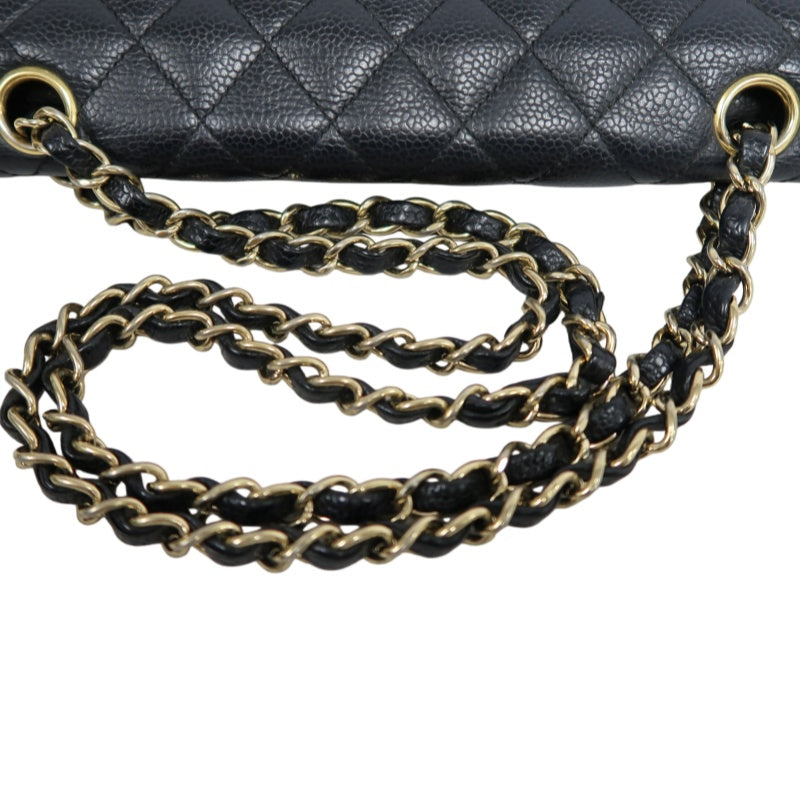 CHANEL Classic Flap Black Caviar Leather Quilted Flap Shoulder Bag With Gold Hardware