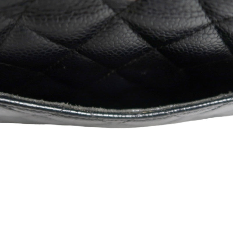 CHANEL Classic Flap Black Caviar Leather Quilted Flap Shoulder Bag With Gold Hardware