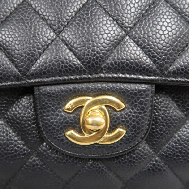 CHANEL Classic Flap Black Caviar Leather Quilted Flap Shoulder Bag With Gold Hardware