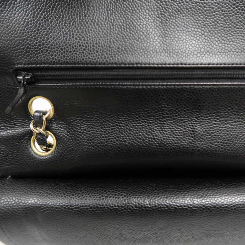 CHANEL Classic Flap Black Caviar Leather Quilted Flap Shoulder Bag With Gold Hardware