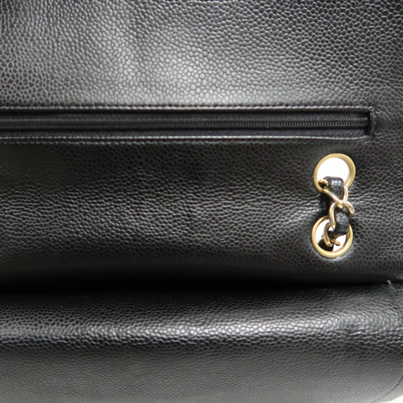 CHANEL Classic Flap Black Caviar Leather Quilted Flap Shoulder Bag With Gold Hardware