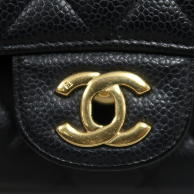 CHANEL Classic Flap Black Caviar Leather Quilted Flap Shoulder Bag With Gold Hardware