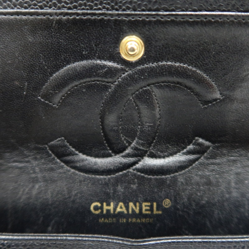 CHANEL Classic Flap Black Caviar Leather Quilted Flap Shoulder Bag With Gold Hardware