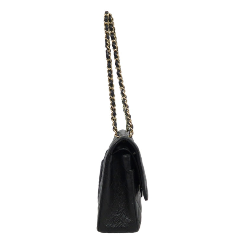 CHANEL Classic Flap Black Caviar Leather Quilted Flap Shoulder Bag With Gold Hardware