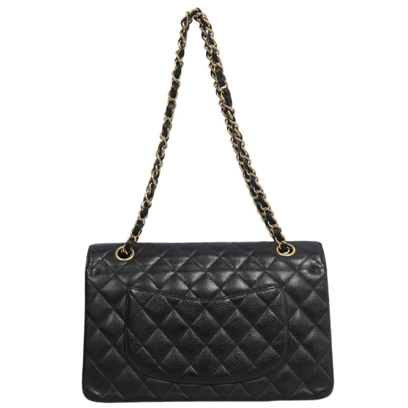 CHANEL Classic Flap Black Caviar Leather Quilted Flap Shoulder Bag With Gold Hardware