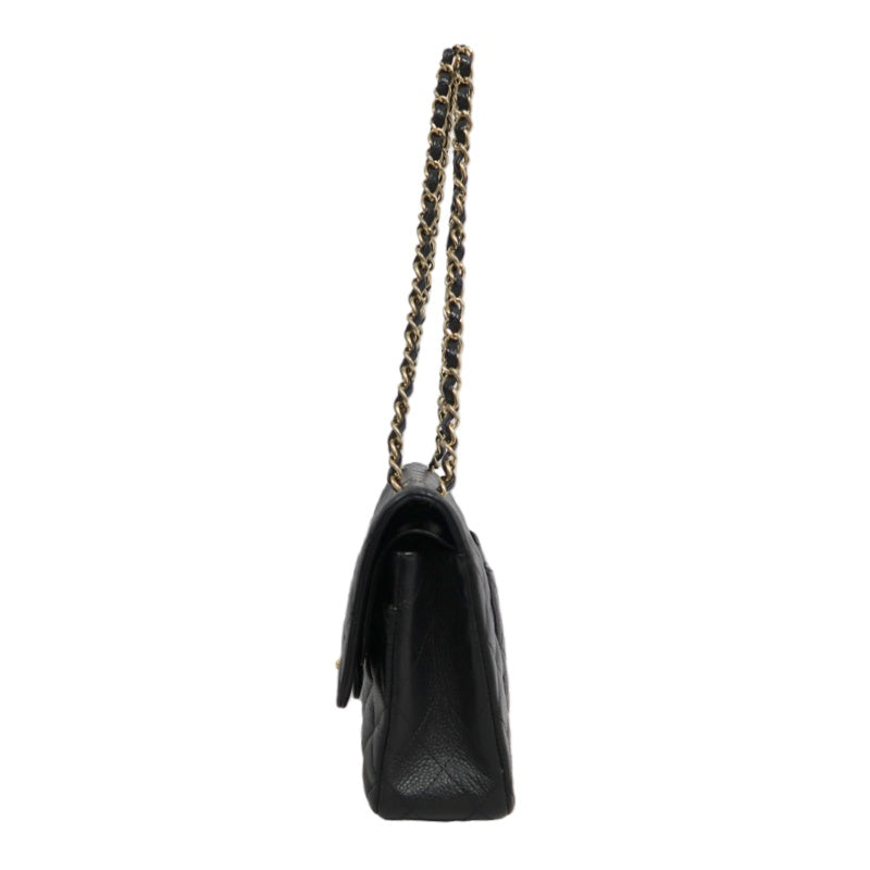 CHANEL Classic Flap Black Caviar Leather Quilted Flap Shoulder Bag With Gold Hardware