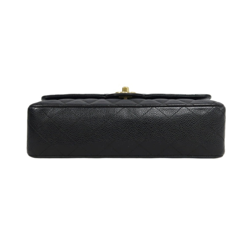 CHANEL Classic Flap Black Caviar Leather Quilted Flap Shoulder Bag With Gold Hardware