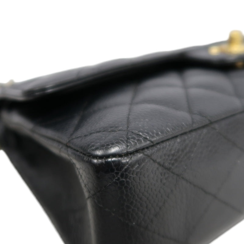 CHANEL Classic Flap Black Caviar Leather Quilted Flap Shoulder Bag With Gold Hardware