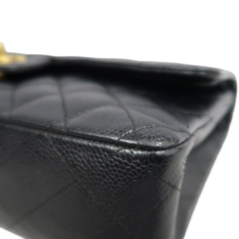 CHANEL Classic Flap Black Caviar Leather Quilted Flap Shoulder Bag With Gold Hardware
