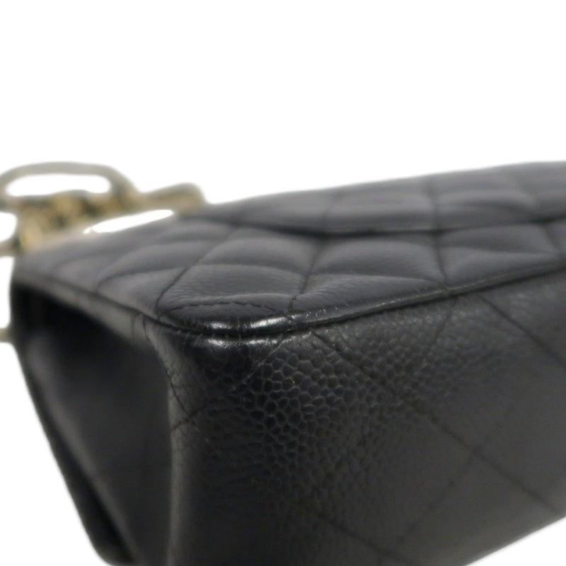 CHANEL Classic Flap Black Caviar Leather Quilted Flap Shoulder Bag With Gold Hardware