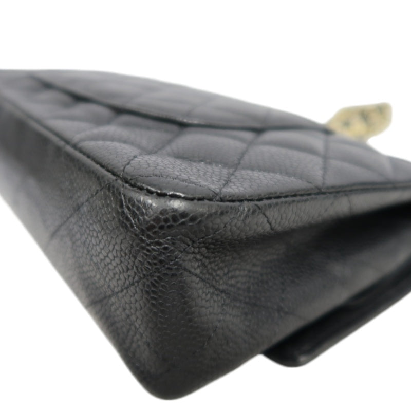 CHANEL Classic Flap Black Caviar Leather Quilted Flap Shoulder Bag With Gold Hardware