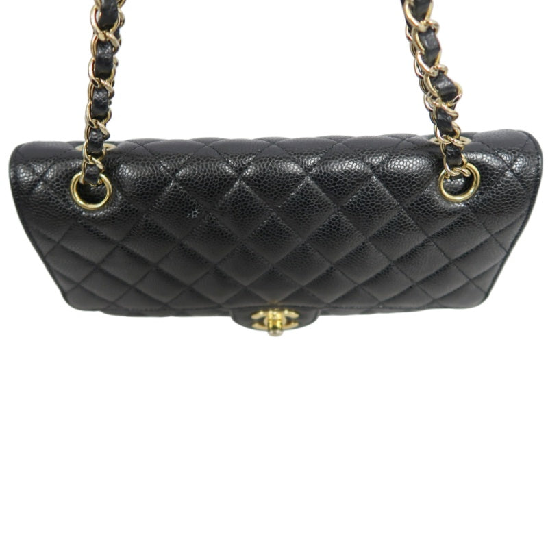 CHANEL Classic Flap Black Caviar Leather Quilted Flap Shoulder Bag With Gold Hardware