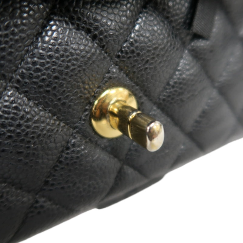 CHANEL Classic Flap Black Caviar Leather Quilted Flap Shoulder Bag With Gold Hardware