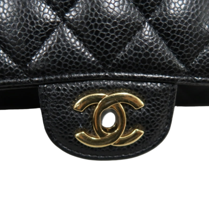 CHANEL Classic Flap Black Caviar Leather Quilted Flap Shoulder Bag With Gold Hardware