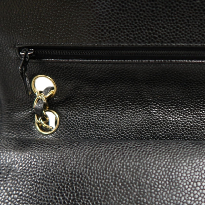 CHANEL Classic Flap Black Caviar Leather Quilted Flap Shoulder Bag With Gold Hardware