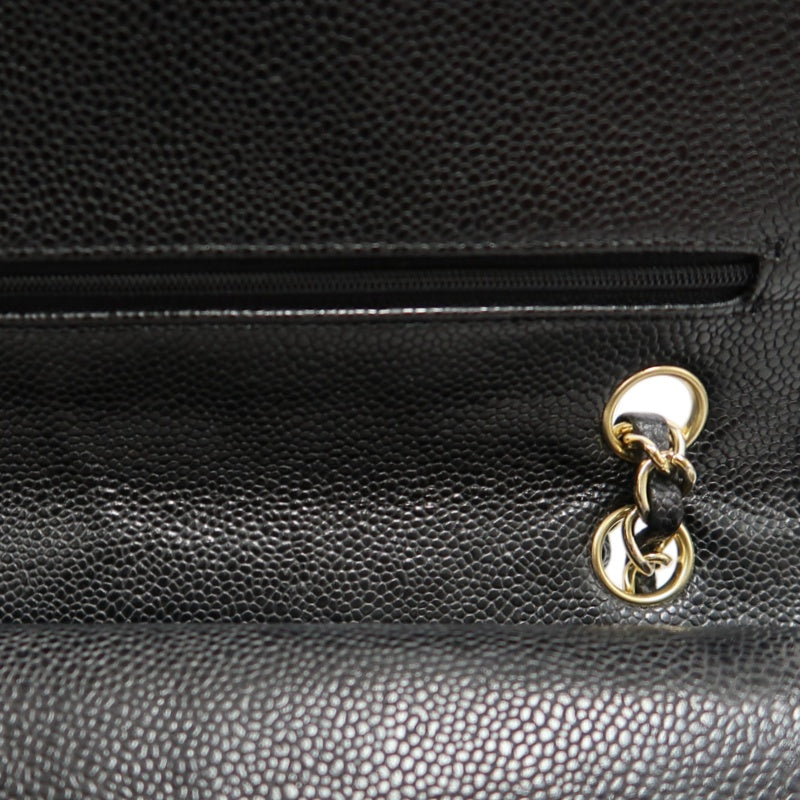 CHANEL Classic Flap Black Caviar Leather Quilted Flap Shoulder Bag With Gold Hardware