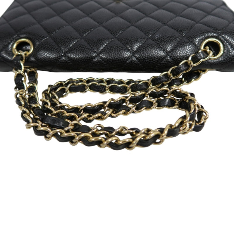 CHANEL Classic Flap Black Caviar Leather Quilted Flap Shoulder Bag With Gold Hardware