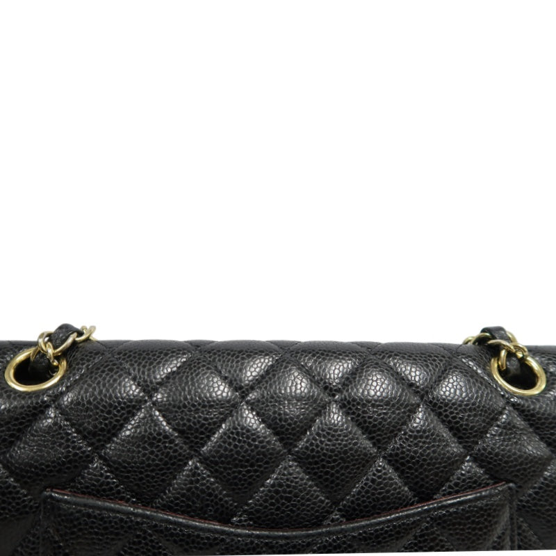 CHANEL Classic Flap Black Caviar Leather Quilted Flap Shoulder Bag With Gold Hardware