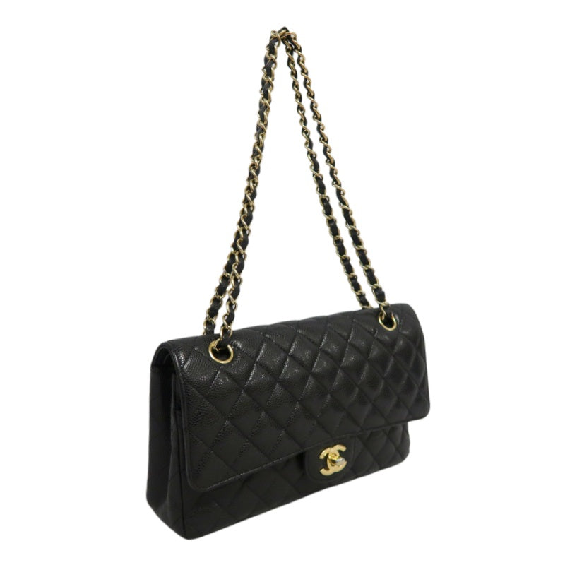 CHANEL Classic Flap Black Caviar Leather Quilted Flap Shoulder Bag With Gold Hardware