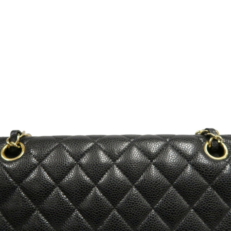 CHANEL Classic Flap Black Caviar Leather Quilted Flap Shoulder Bag With Gold Hardware