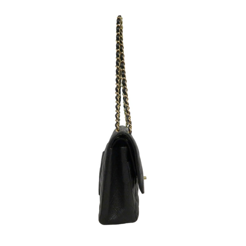 CHANEL Classic Flap Black Caviar Leather Quilted Flap Shoulder Bag With Gold Hardware