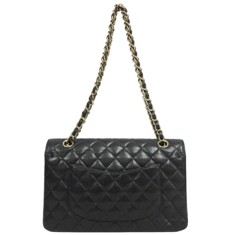 CHANEL Classic Flap Black Caviar Leather Quilted Flap Shoulder Bag With Gold Hardware