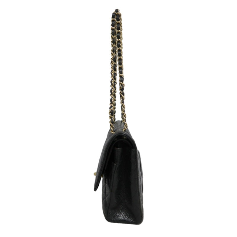 CHANEL Classic Flap Black Caviar Leather Quilted Flap Shoulder Bag With Gold Hardware