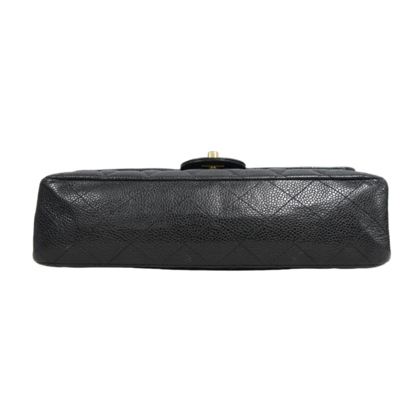 CHANEL Classic Flap Black Caviar Leather Quilted Flap Shoulder Bag With Gold Hardware