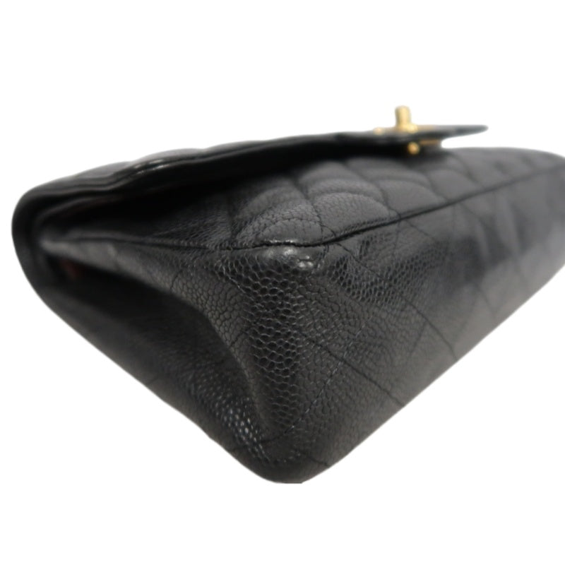 CHANEL Classic Flap Black Caviar Leather Quilted Flap Shoulder Bag With Gold Hardware