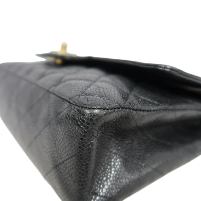 CHANEL Classic Flap Black Caviar Leather Quilted Flap Shoulder Bag With Gold Hardware