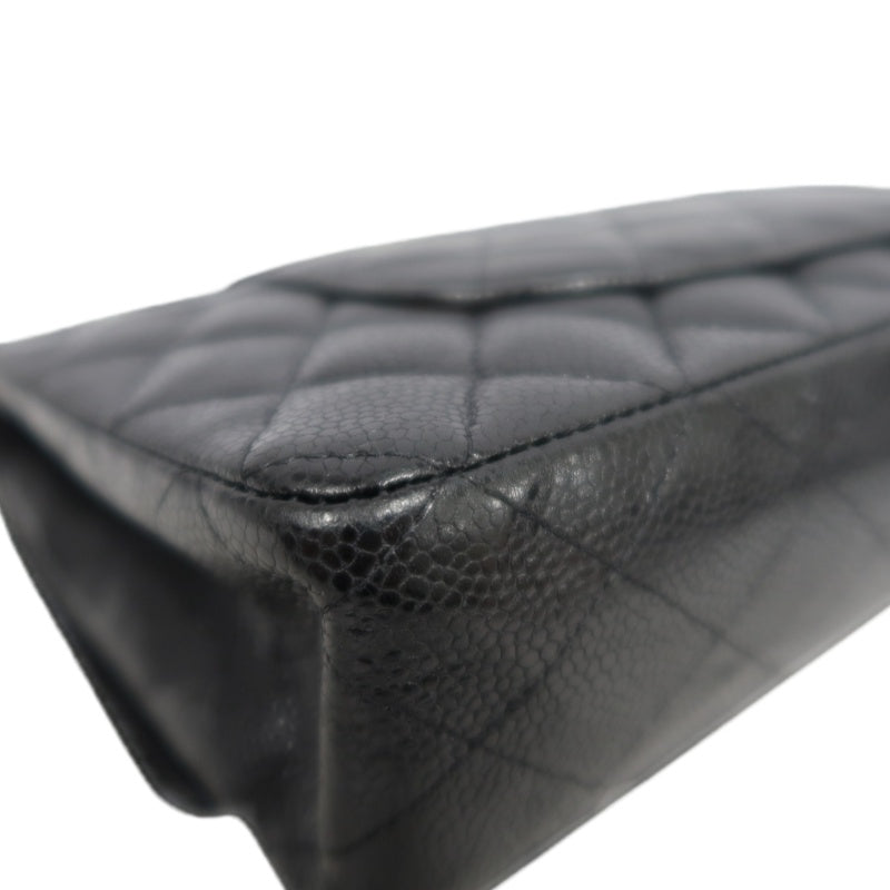 CHANEL Classic Flap Black Caviar Leather Quilted Flap Shoulder Bag With Gold Hardware