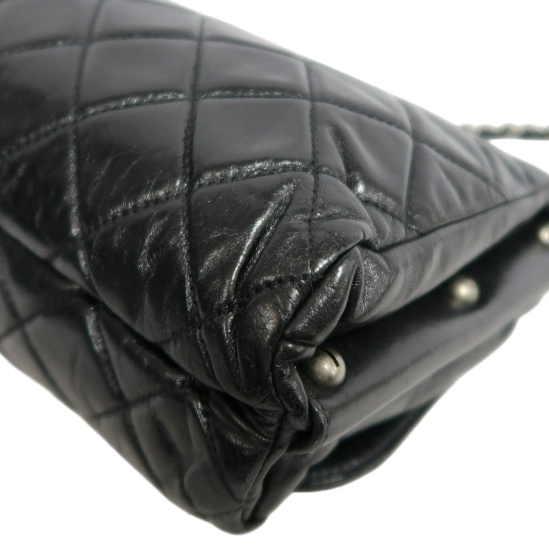 CHANEL Black Calfskin Waxy Quilted Flap Chain Crossbody Bag With Silver Hardware